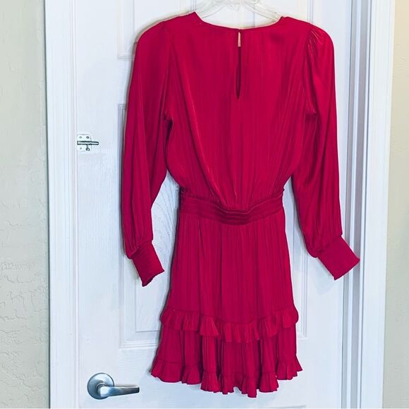 Evereve Hailey Mini Dress Size XS Long Sleeve Ruffle Satin - Picture 7 of 13
